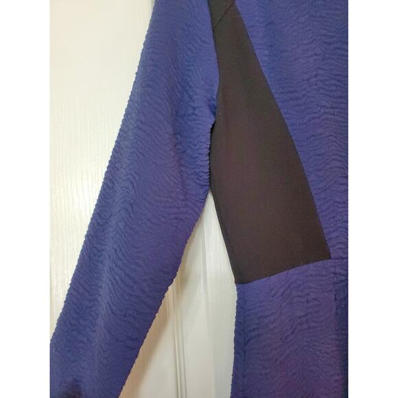 Sandro Paris Long Sleeve Dark Blue Black Crepe Color-Blocked Mini Dress, Size 8 - Picture 10 of 11